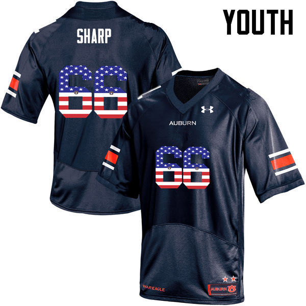 Auburn Tigers Youth Bailey Sharp #66 Navy Under Armour Stitched College USA Flag Fashion NCAA Authentic Football Jersey SBF3074WA